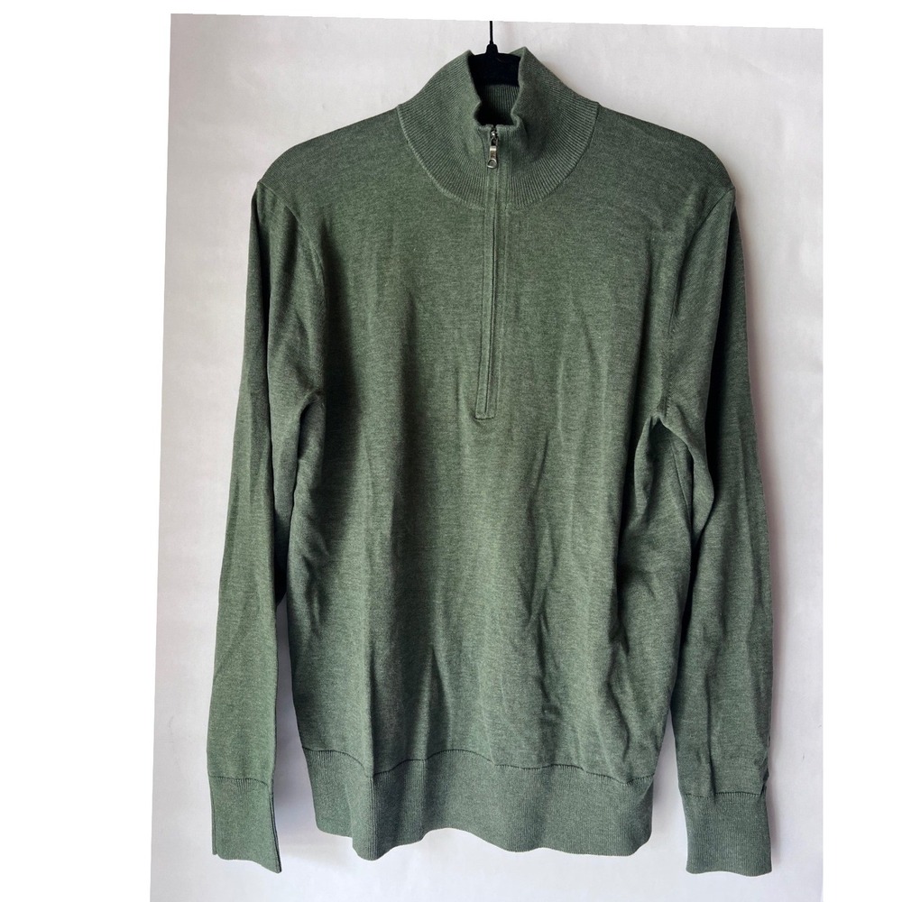 Brooks Brothers Mens Supima Cotton Quarter Zip Sweater Olive Green Small NEW